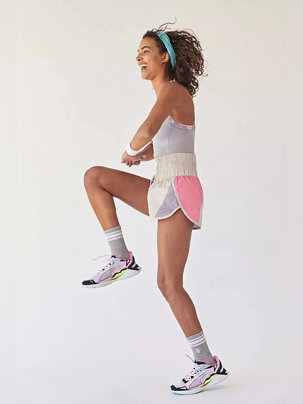 NWOT FREE PEOPLE MOVEMENT Way Home Colorblock Shorts | Tahitian Vanilla Combo 38